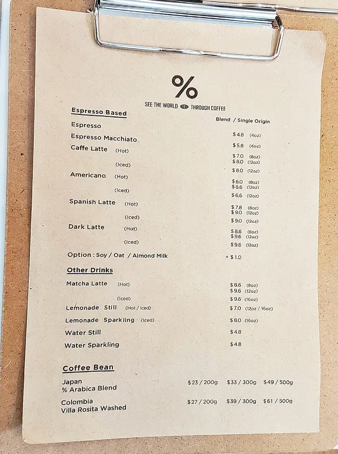 ARABICA MENU SINGAPORE