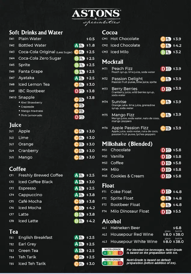 ASTONS MENU SINGAPORE