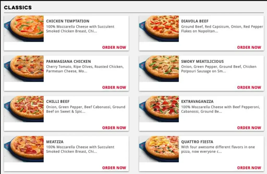 DOMINO’S MENU SINGAPORE