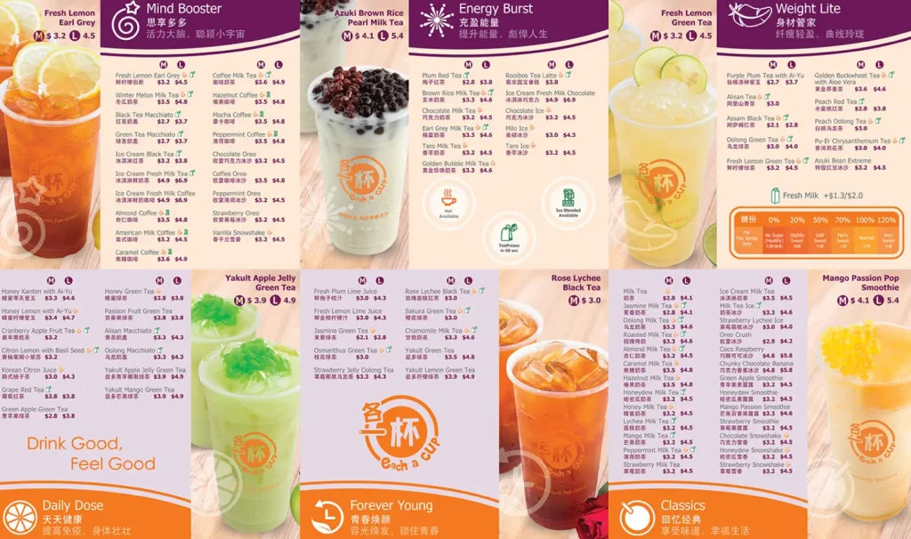 EACH A CUP MENU SINGAPORE