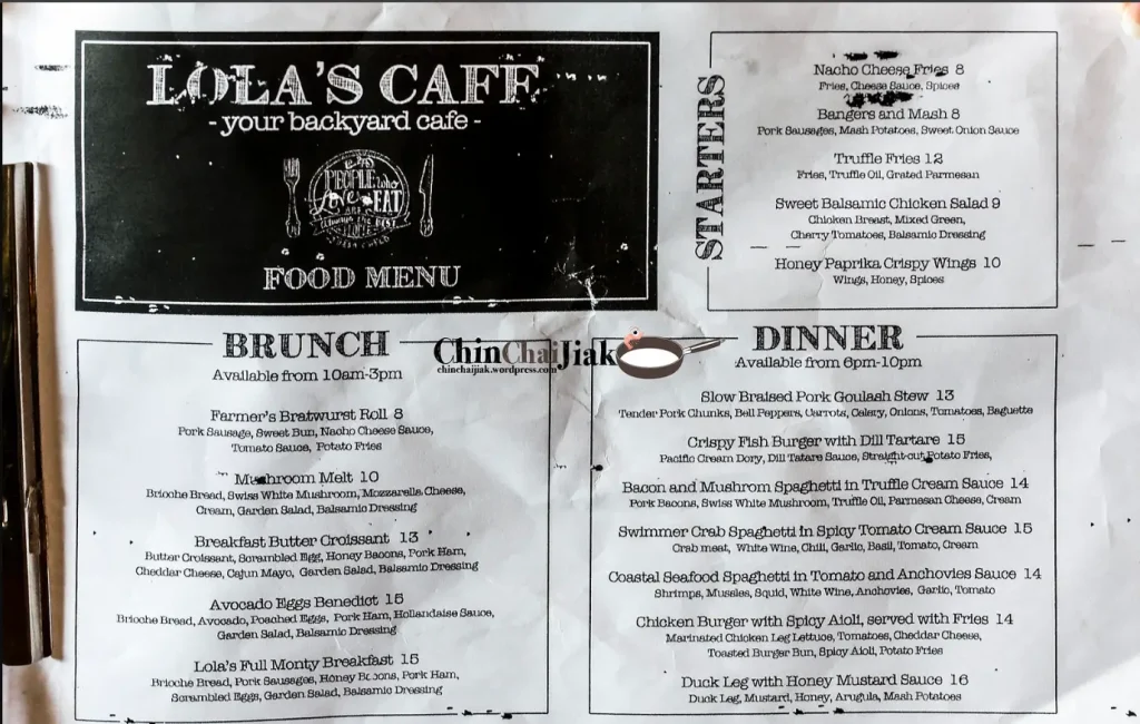 LOLA CAFE MENU SINGAPORE