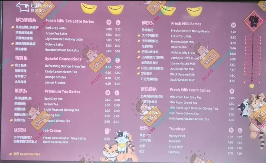 MILKSHA MENU SINGAPORE