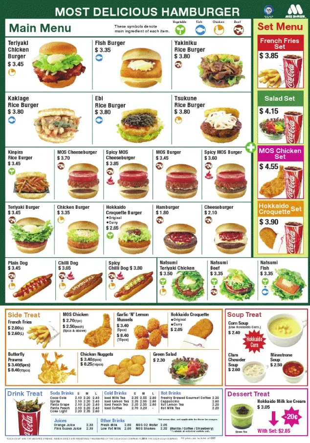 MOS BURGER MENU SINGAPORE