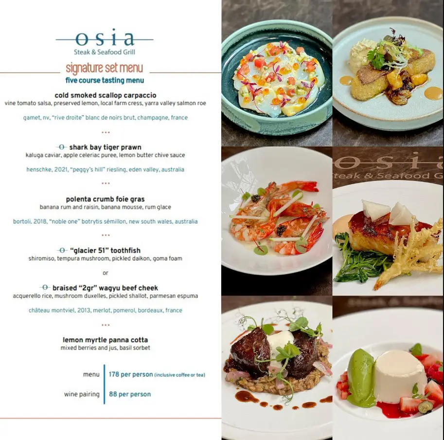 OSIA STEAK & SEAFOOD GRILL MENU SINGAPORE