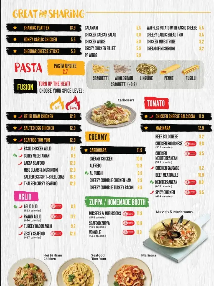 PASTAMANIA MENU SINGAPORE