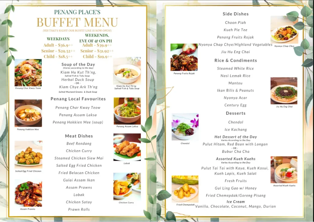 PENANG PLACE MENU SINGAPORE