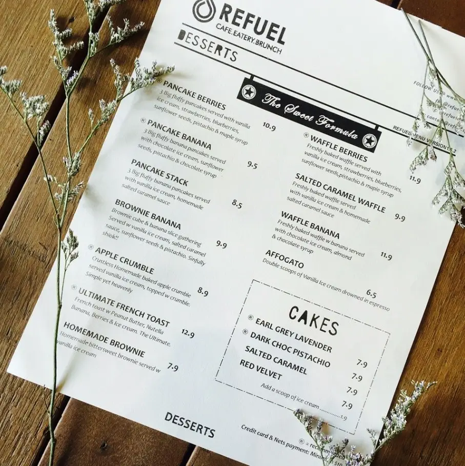 REFUEL CAFE MENU SINGAPORE