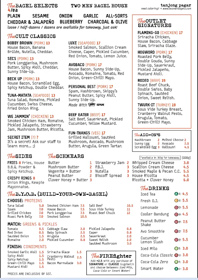 TWO MEN BAGEL HOUSE MENU SINGAPORE