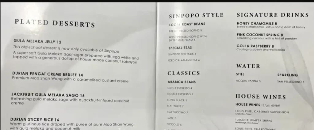 SINPOPO MENU SINGAPORE