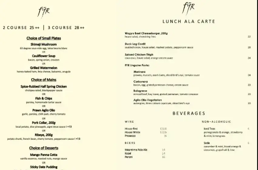 FYR MENU SINGAPORE